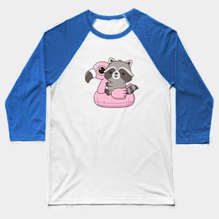 Cute Raccoon On Pink Flamingo Pool Float Baseball T-Shirt